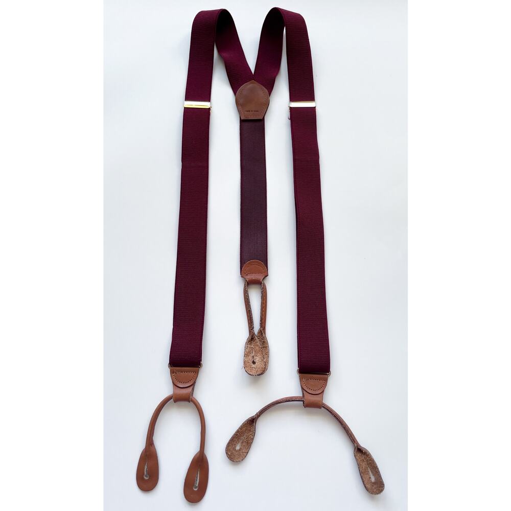 Burgundy and Leather Pelican Colours USA Made Suspenders Y-Back Button Down